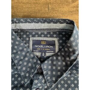 Nickel And Iron, Blue Geometric Print, Button Up Shirt, Young Mens, Size XL